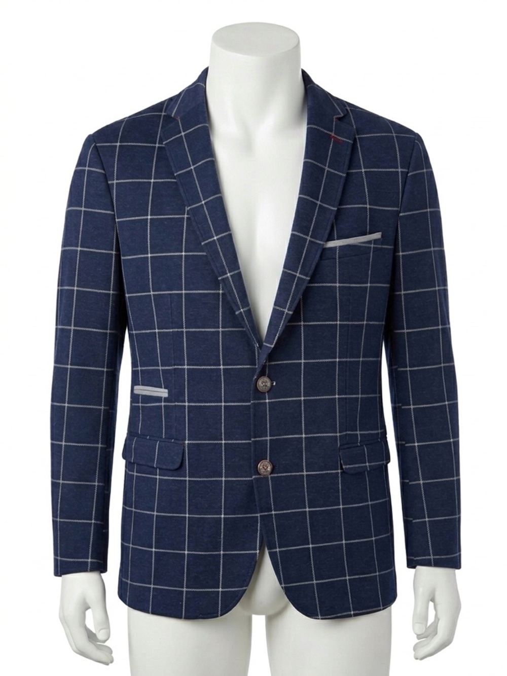 $543 A Fish Named Fred Navy Windowpane Blazer - Classic Suit Jacket 44